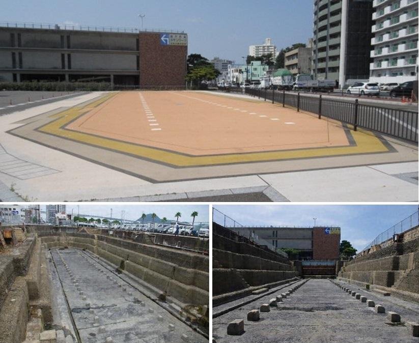 乾船渠（乾式ドック）の埋められた跡地と以前の写真
